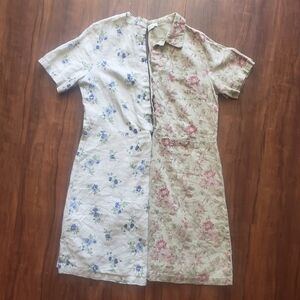Vtg LOT OF 2 Match USA made green Floral Linen Lagenlook midi shirt dress L
